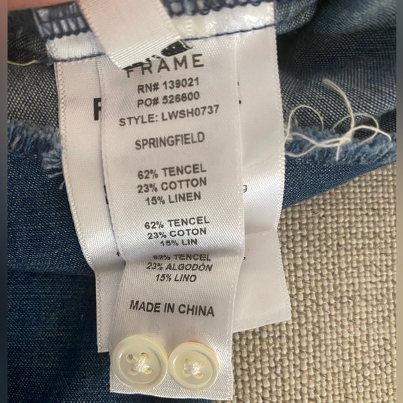 Frame Sleeveless Button Front Pintuck Tie-Neck Chambray Denim Shirt vest Blue XS - Picture 5 of 7